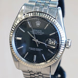 1966 ROLEX Datejust Watch Ref. 1601 Black Dial 36mm ALL S.S. & 18K White Gold Bezel Jubilee Bracelet