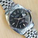 1966 ROLEX Datejust Watch Ref. 1601 Black Dial 36mm ALL S.S. & 18K White Gold Bezel Jubilee Bracelet