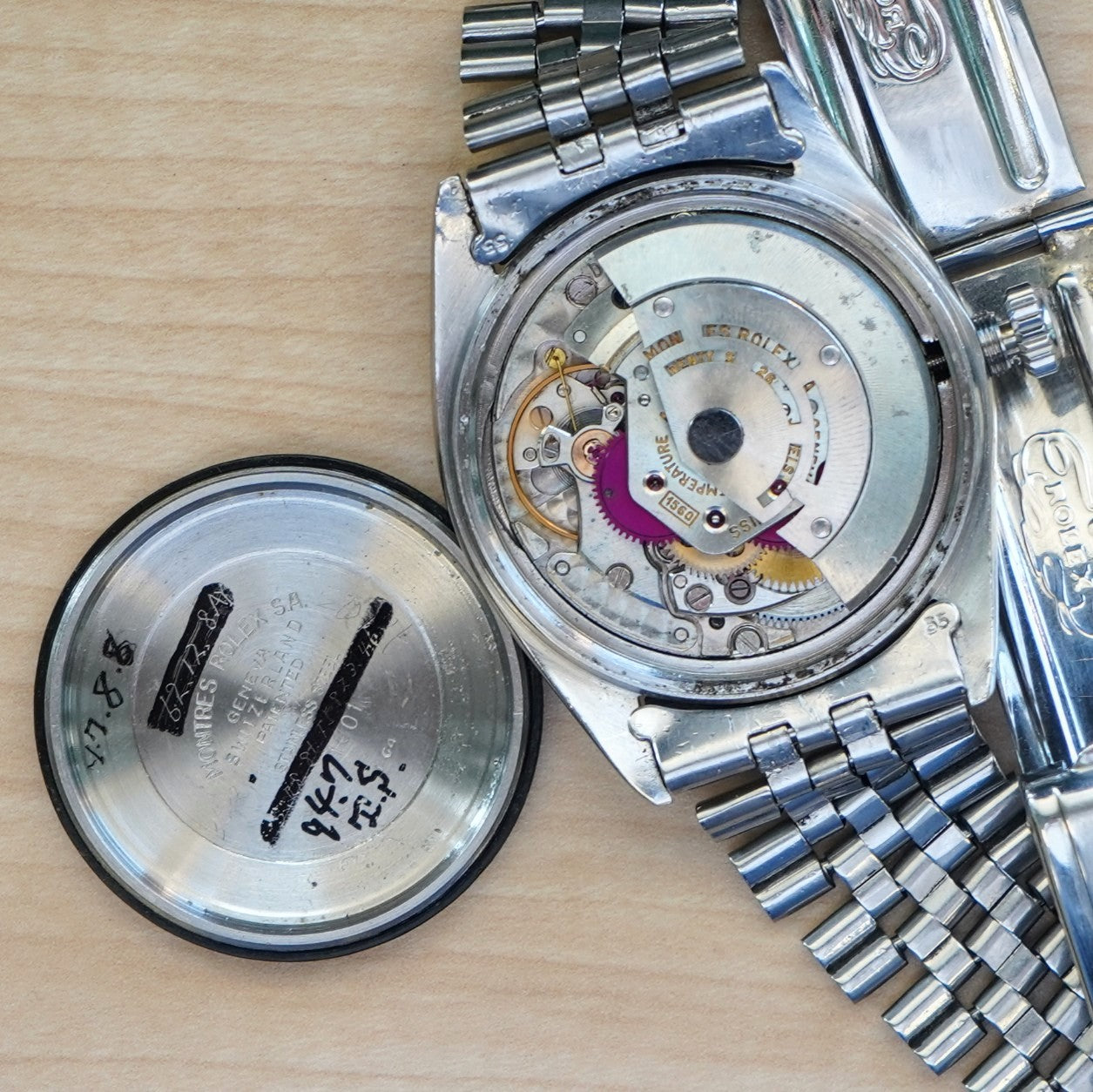 1966 ROLEX Datejust Watch 1601 Black Dial 36mm ALL 18K