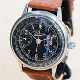 1940s WWII BOVET Three Button Chronograph Watch Black Dial Vintage Wristwatch