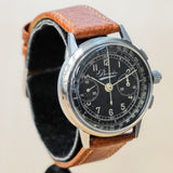 1940s WWII BOVET Three Button Chronograph Watch Black Dial Vintage Wristwatch