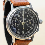 1940s WWII BOVET Three Button Chronograph Watch Black Dial Vintage Wristwatch