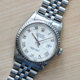 1984 ROLEX Datejust 36 16014 White Dial & Roman Numerals ALL S.S. Automatic Watch