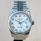 1984 ROLEX Datejust 36 16014 White Dial & Roman Numerals ALL S.S. Automatic Watch