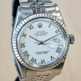 1984 ROLEX Datejust 36 16014 White Dial & Roman Numerals ALL S.S. Automatic Watch