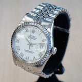 1984 ROLEX Datejust 36 16014 White Dial & Roman Numerals ALL S.S. Automatic Watch