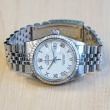 1984 ROLEX Datejust 36 16014 White Dial & Roman Numerals ALL S.S. Automatic Watch