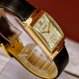 1942 LeCoultre Tank Case Mechanical Watch 14K Gold Swiss Made Wristwatch 20x35mm