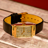 1942 LeCoultre Tank Case Mechanical Watch 14K Gold Swiss Made Wristwatch 20x35mm