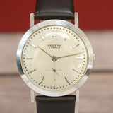 Vintage Geneva 17 Jewels Dress Watch 14K White Gold 33mm Swiss Made Wristwatch