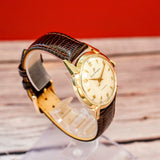 Vintage Girard Perregaux Gyromatic 14K Gold Watch 34mm Fancy Lugs Swiss Made