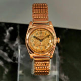 1944 Rolex Oyster Perpetual 3696 BubbleBack Watch 9K Rose Gold Case Wristwatch