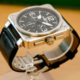 Bell & Ross Automatic Chronograph Watch BR0194-BL-ST Date 46mm S.S. - ALL Original 2-Box & Papers