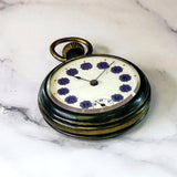 Vintage POCKET WATCH "Dollar Watch" Decorated Dial Gold & Blue Arabic Numerals Openface Bronze Case