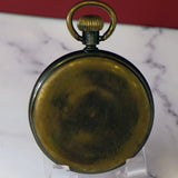 Vintage POCKET WATCH "Dollar Watch" Decorated Dial Gold & Blue Arabic Numerals Openface Bronze Case