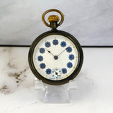 Vintage POCKET WATCH "Dollar Watch" Decorated Dial Gold & Blue Arabic Numerals Openface Bronze Case