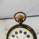 Vintage POCKET WATCH "Dollar Watch" Decorated Dial Gold & Blue Arabic Numerals Openface Bronze Case
