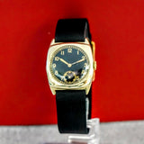 Vintage IWC 18K Gold Watch Cal. C83 28mm Cushion Case Black Dial Wristwatch