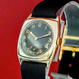 Vintage IWC 18K Gold Watch Cal. C83 28mm Cushion Case Black Dial Wristwatch