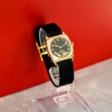 Vintage IWC 18K Gold Watch Cal. C83 28mm Cushion Case Black Dial Wristwatch