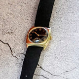 Vintage IWC 18K Gold Watch Cal. C83 28mm Cushion Case Black Dial Wristwatch