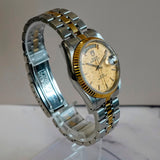 Tudor Prince Date-Day Automatic Watch 76213 Linen Dial 36mm Swiss ALL Two-Tone