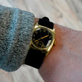 Vintage IWC 14K Gold Watch Cal. C83 28mm Cushion Case Black Dial Wristwatch