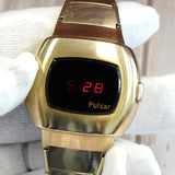 Vintage Pulsar P3 LED Watch 41mm 14K GF & Original Bracelet Digital Wristwatch