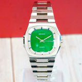 Vintage Movado Surf Automatic Watch Date Green Dial 36mm TV-Shaped ALL S.S. Original Bracelet