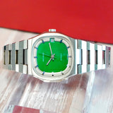 Vintage Movado Surf Automatic Watch Date Green Dial 36mm TV-Shaped ALL S.S. Original Bracelet
