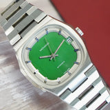 Vintage Movado Surf Automatic Watch Date Green Dial 36mm TV-Shaped ALL S.S. Original Bracelet