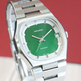 Vintage Movado Surf Automatic Watch Date Green Dial 36mm TV-Shaped ALL S.S. Original Bracelet