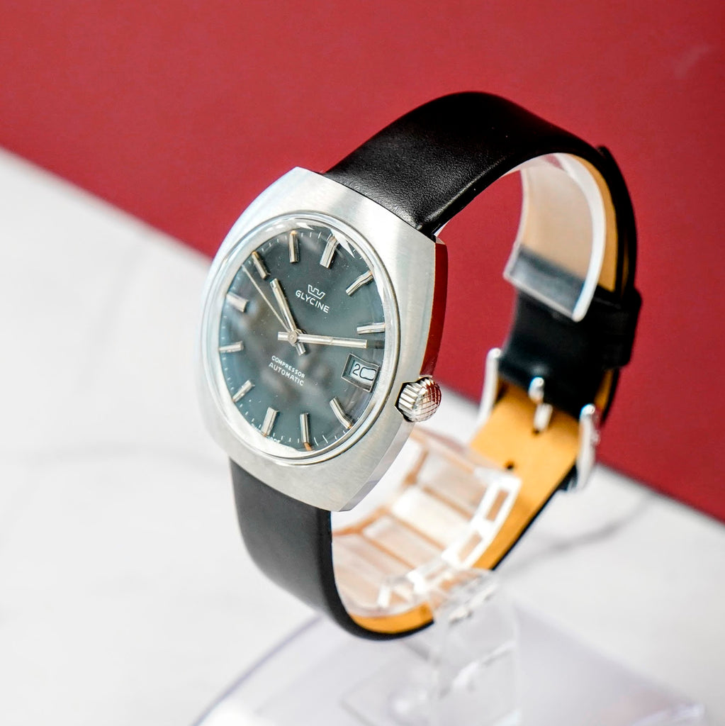 Vintage NOS Glycine Compressor Automatic Watch Date 37mm S.S. Cushion ...