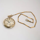 Vintage Admiral Pocket Watch Openface 6J Adj. Swiss W/Chain By Tracy Watch Co. 14K G.F.