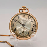 Vintage Admiral Pocket Watch Openface 6J Adj. Swiss W/Chain By Tracy Watch Co. 14K G.F.