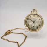 Vintage Admiral Pocket Watch Openface 6J Adj. Swiss W/Chain By Tracy Watch Co. 14K G.F.