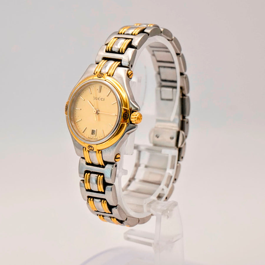 Vintage Gucci Ladies Watch 9040L Date 26mm ALL Two-Tone S.S.
