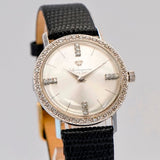 Vtg Jules Jurgensen 14K Gold Dress Mechanical Watch 32mm Diamond Bezel & Dial