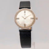 Vtg Jules Jurgensen 14K Gold Dress Mechanical Watch 32mm Diamond Bezel & Dial