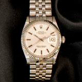 1963 Rolex Datejust 36 Watch 1601 Oyster Perpetual White Gold Bezel & S.S. Case and Jubilee Bracelet