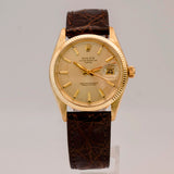 1974 Rolex Oyster Perpetual Date Watch 1503 34mm 14K Yellow Gold Fluted Bezel
