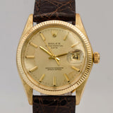 1974 Rolex Oyster Perpetual Date Watch 1503 34mm 14K Yellow Gold Fluted Bezel