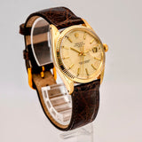 1974 Rolex Oyster Perpetual Date Watch 1503 34mm 14K Yellow Gold Fluted Bezel