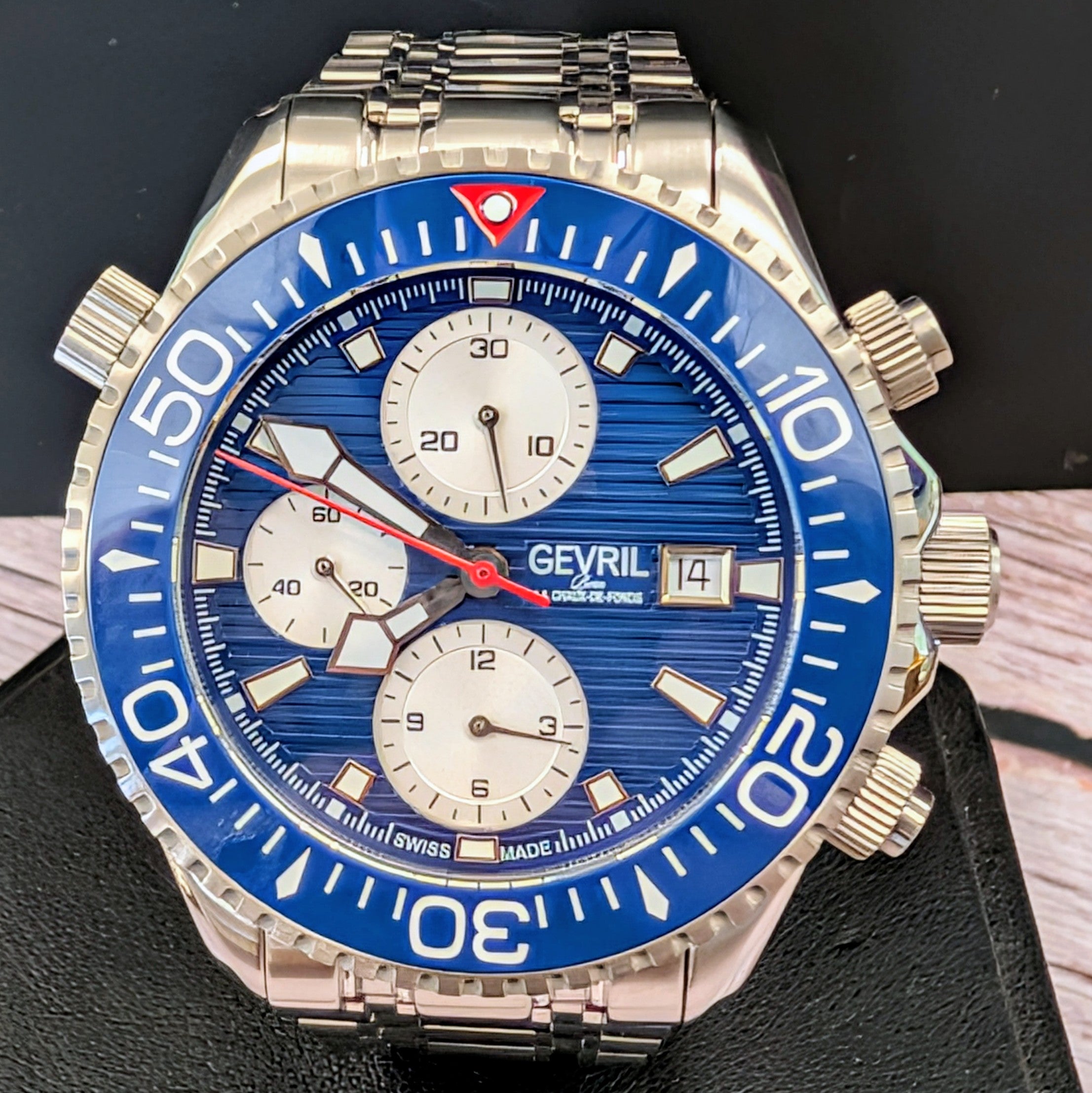 Gevril Hudson Yards 48815B Swiss automatic diver chronograph with blue dial