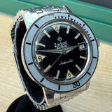 1960s Zodiac Sea Wolf Automatic Watch 722-946 35.5mm Bakelite Bezel ALL S.S. Wristwatch - Original Bracelet