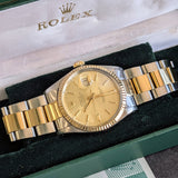 1985 Rolex Datejust 36 Watch 16013 ALL Two-Tone Factory Oyster Bracelet - Service Box & Papers!
