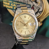 1985 Rolex Datejust 36 Watch 16013 ALL Two-Tone Factory Oyster Bracelet - Service Box & Papers!