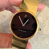 1974 Audemars Piguet 18K Gold Dress Watch Black Dial & Diamond-Set Hands Cal. 2003/1 Ultra Thin
