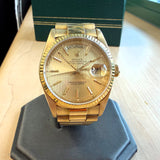 1987 Rolex Day-Date 18038 36 18K Gold Watch Tapestry Dial President Bracelet - IN BOX!