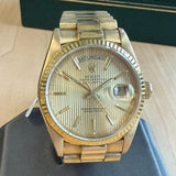 1987 Rolex Day-Date 18038 36 18K Gold Watch Tapestry Dial President Bracelet - IN BOX!